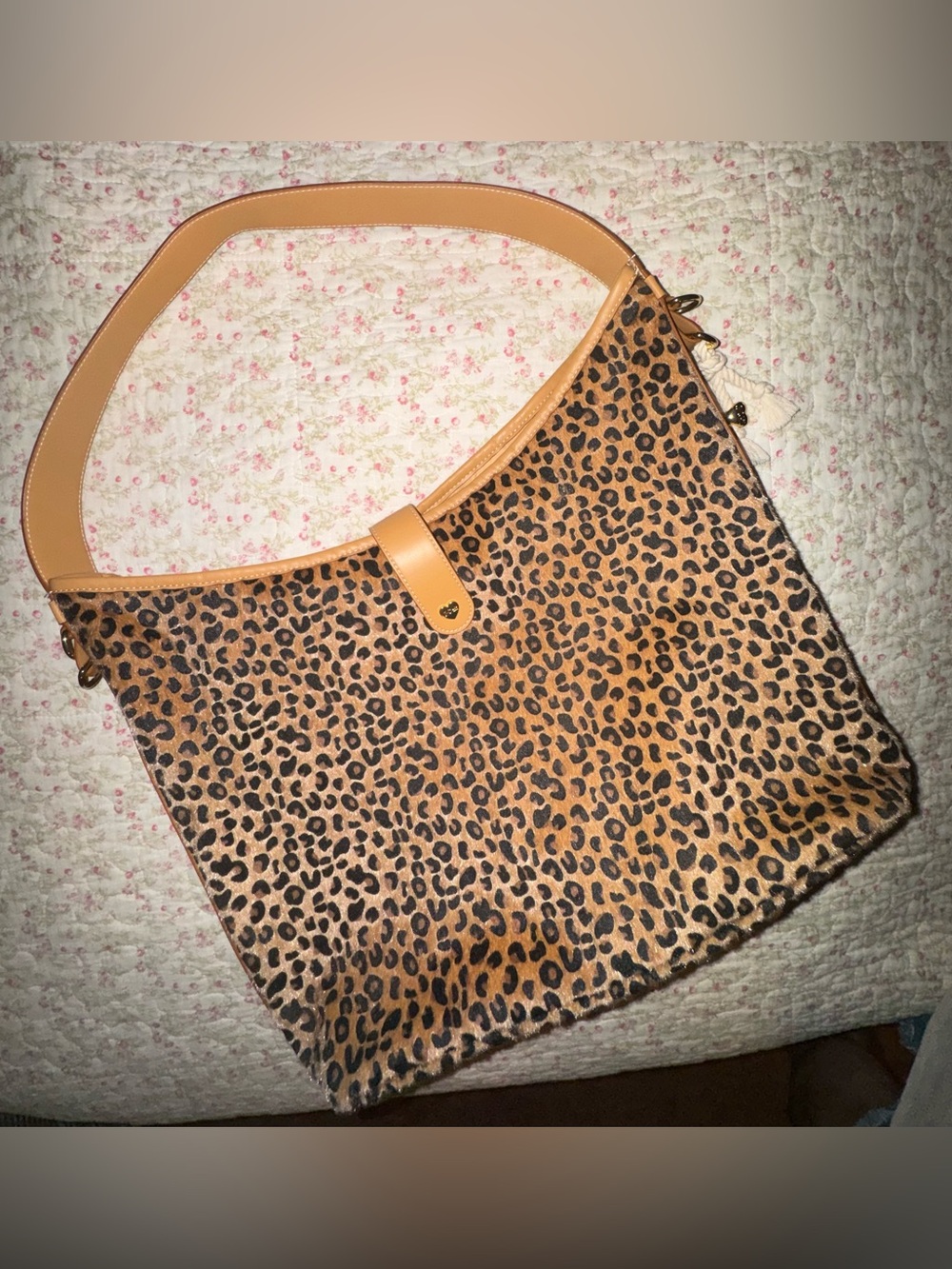 Stoney Clover Lane - Leopard Slouch Bag with Tan Trim - EUC